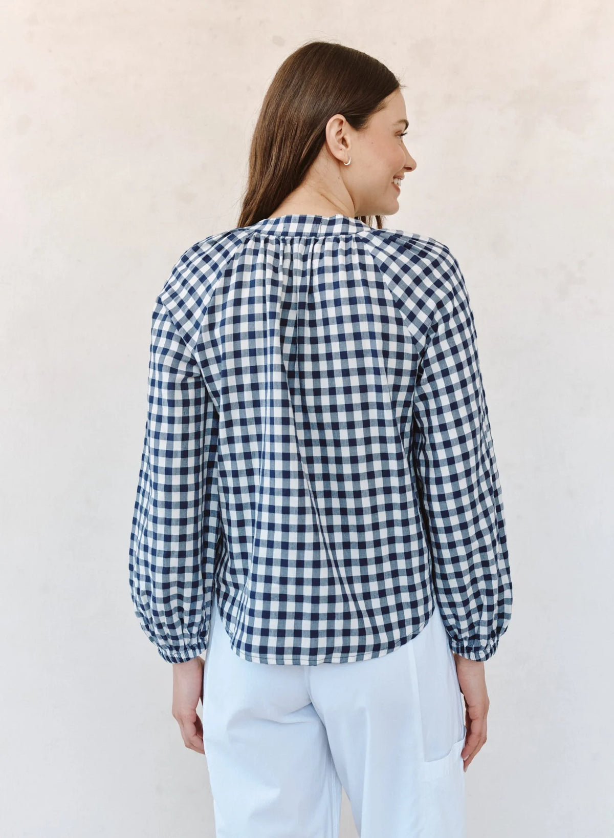 Gingham Shirred Raglan Shirt