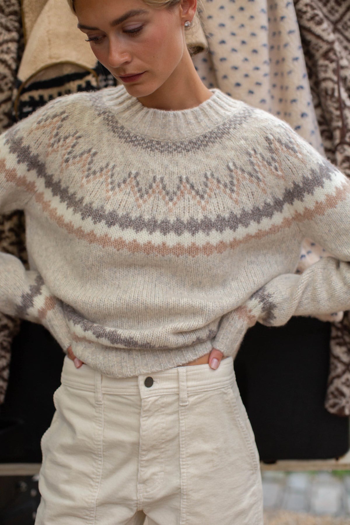 New England Crew in Ivory Heather