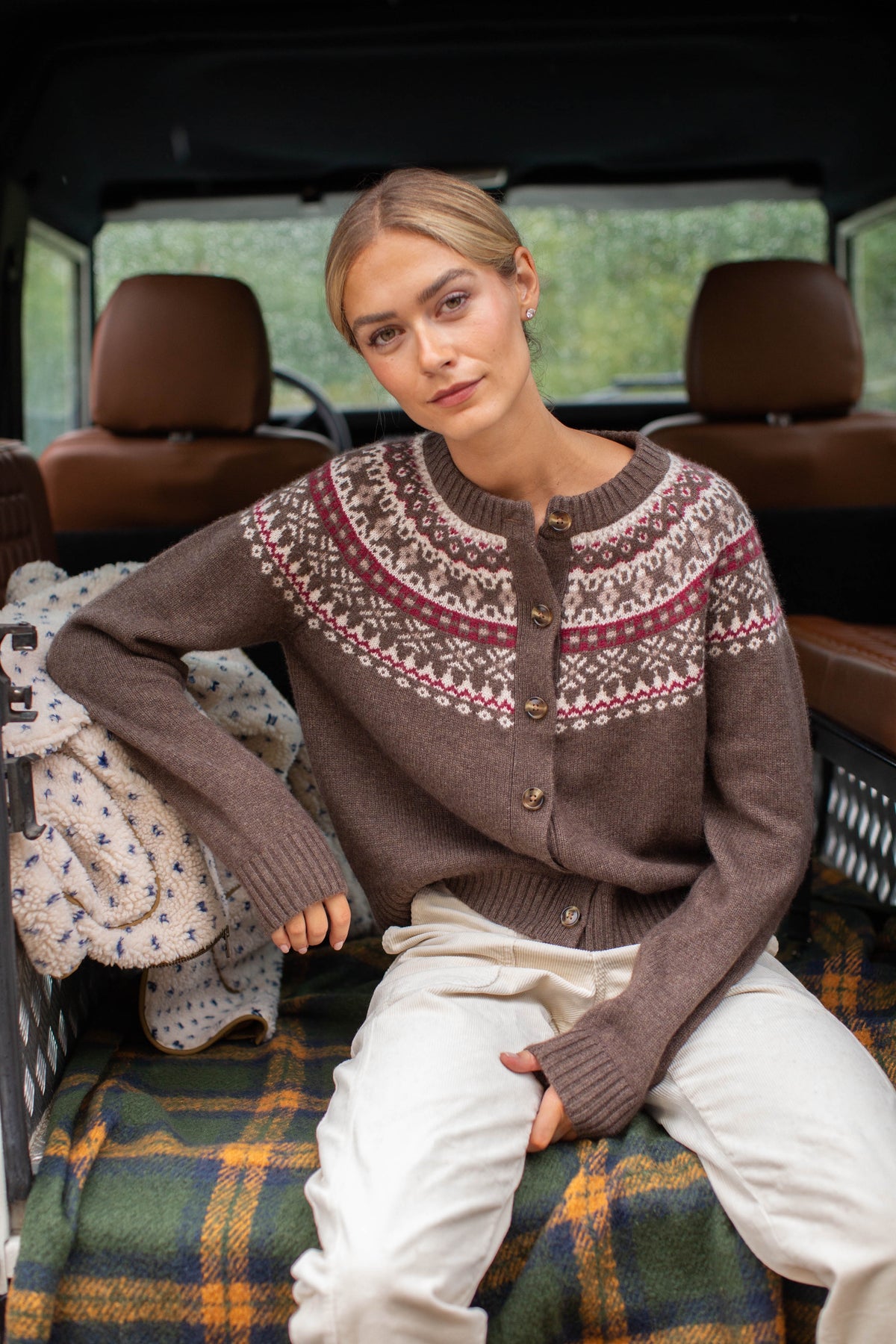 Louise Fair Isle Cardigan in Chocolate