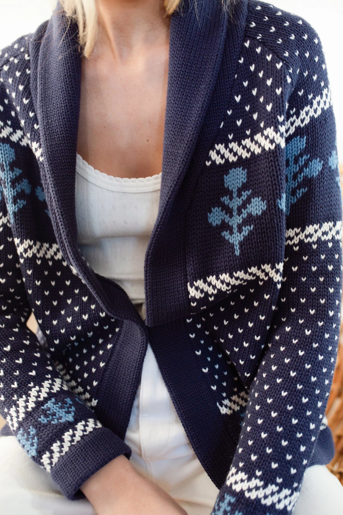 Flower Intarsia Shawl Cardigan