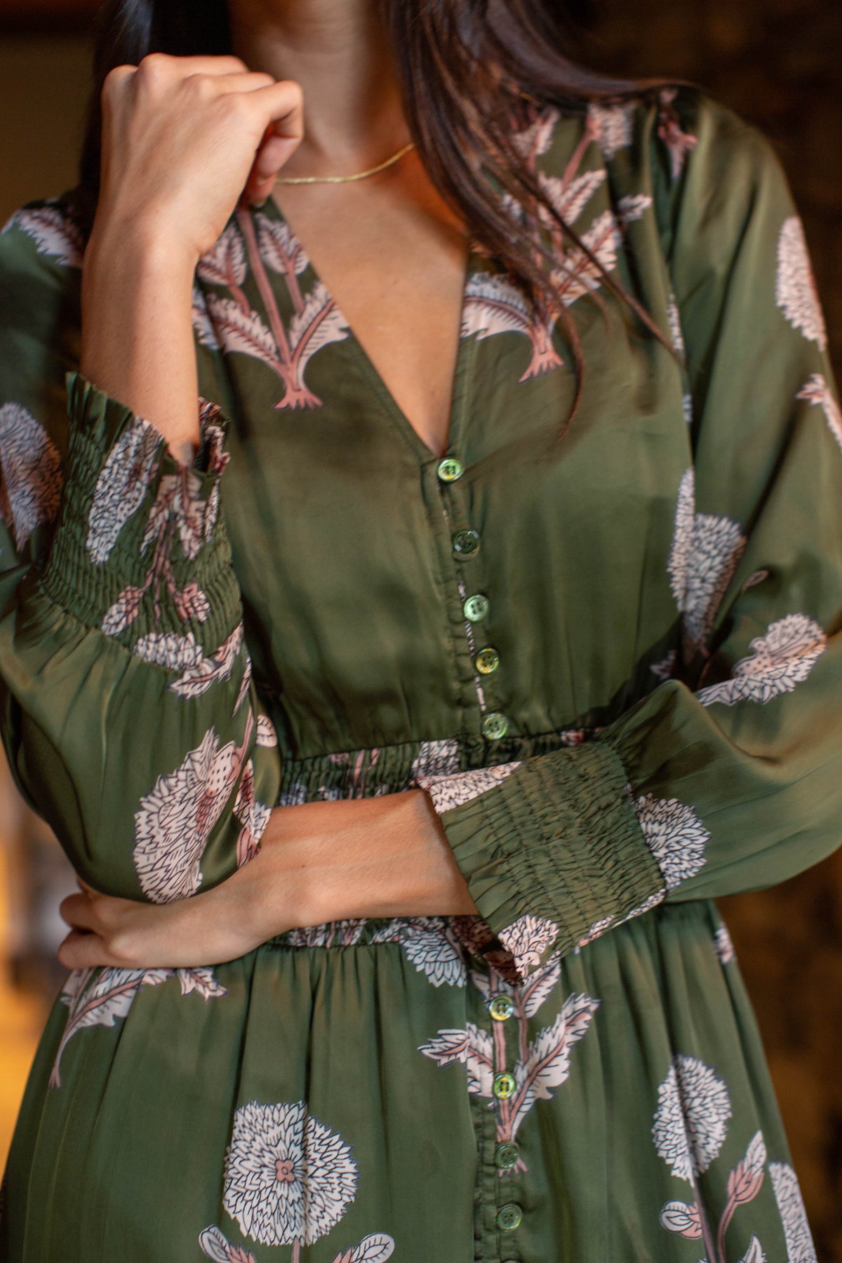 Francesca Dress in Olive Zinnia