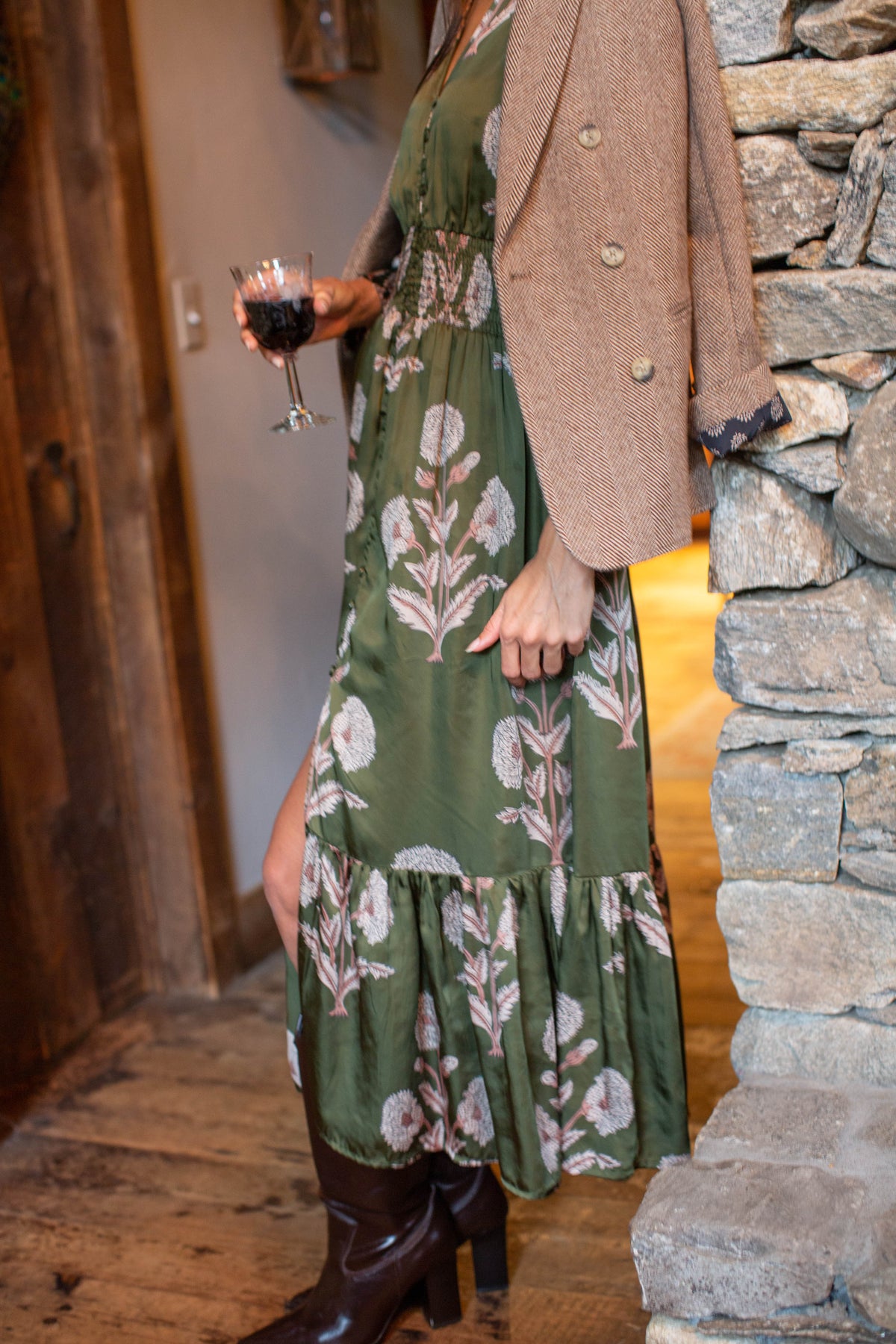 Francesca Dress in Olive Zinnia