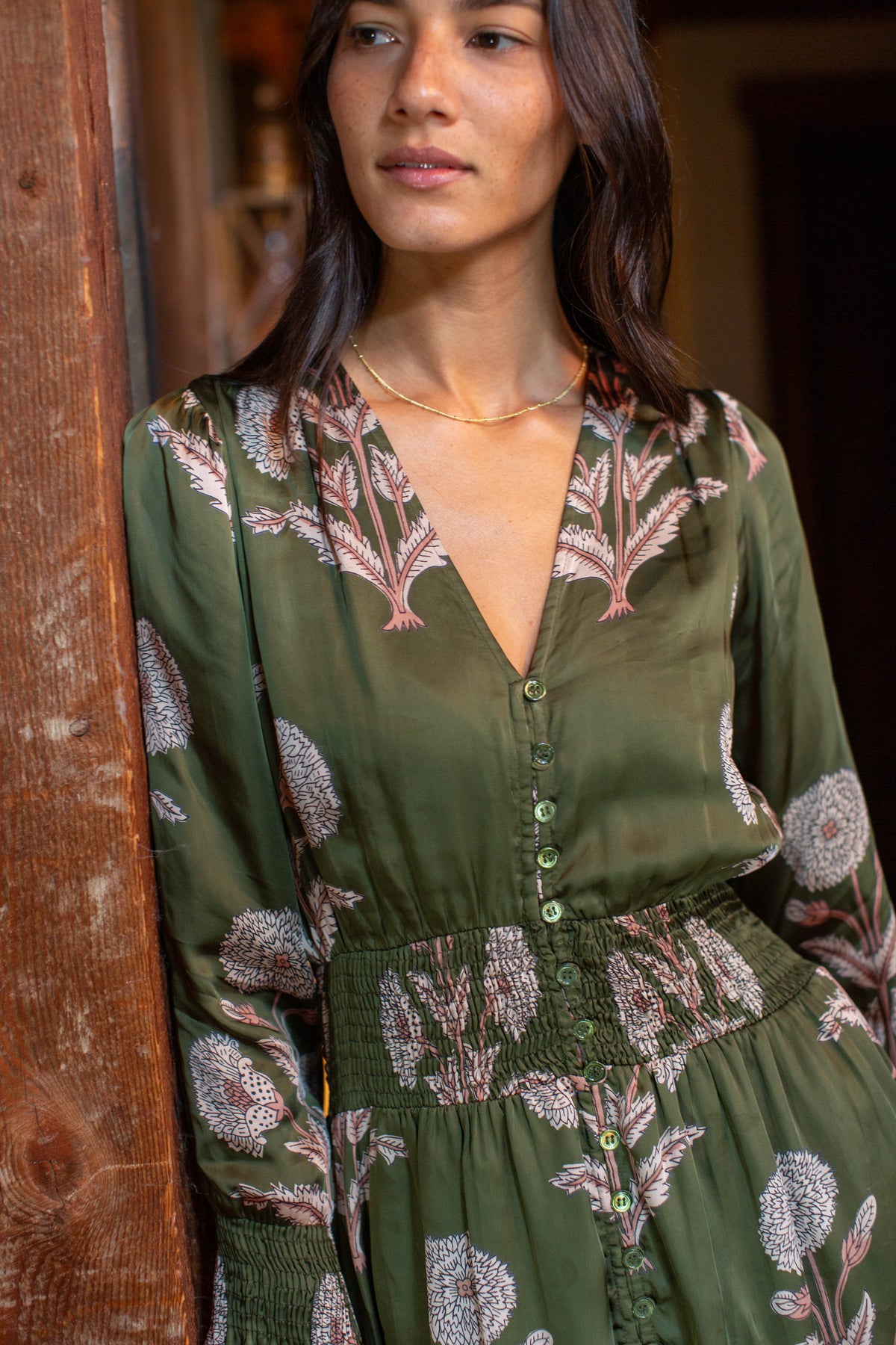 Francesca Dress in Olive Zinnia