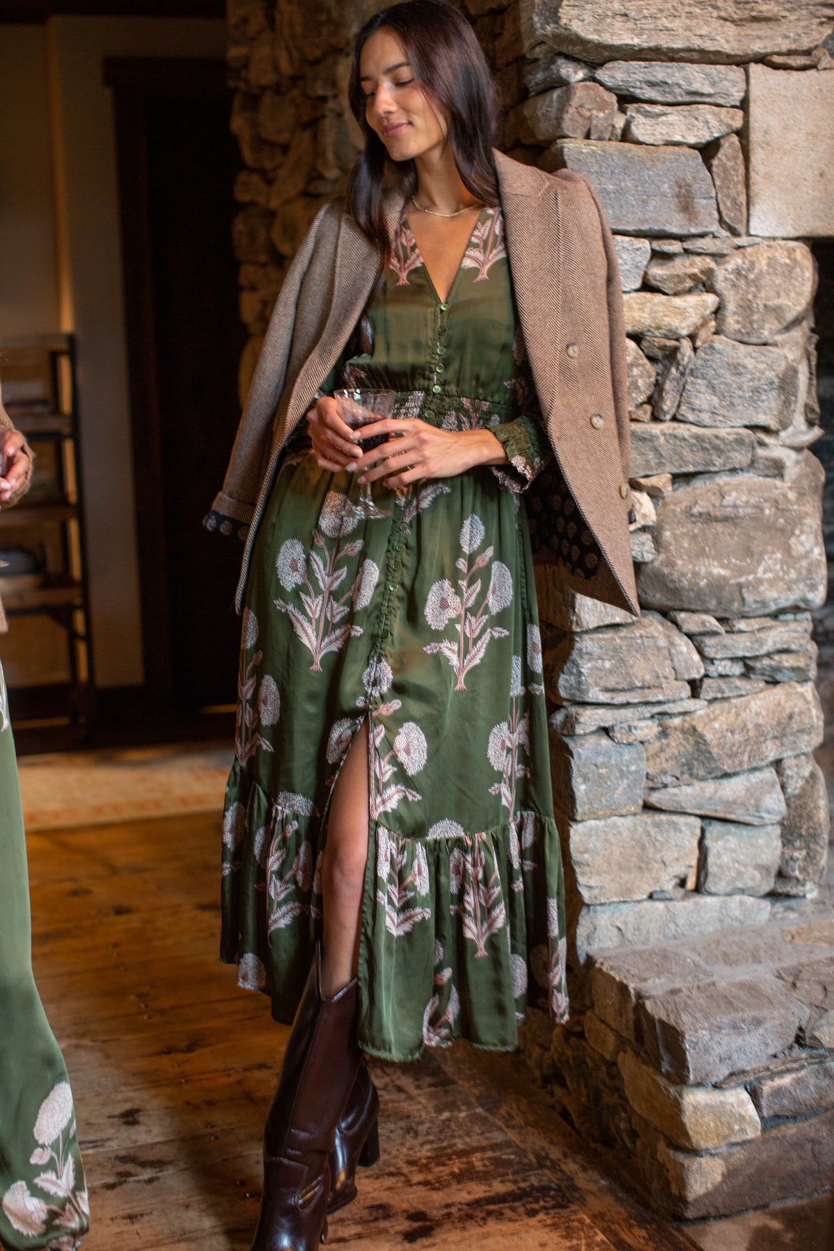 Francesca Dress in Olive Zinnia