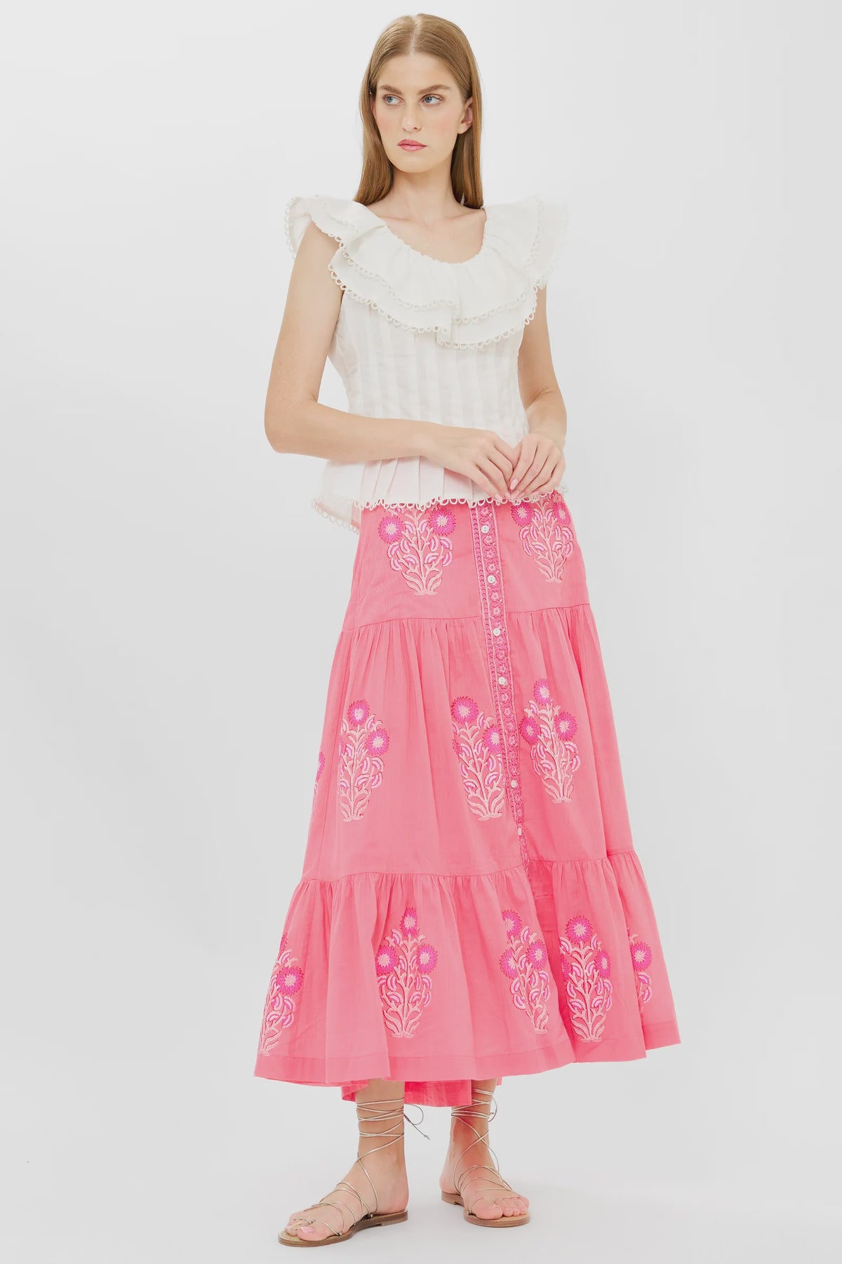 Raton Pink Button Front Skirt