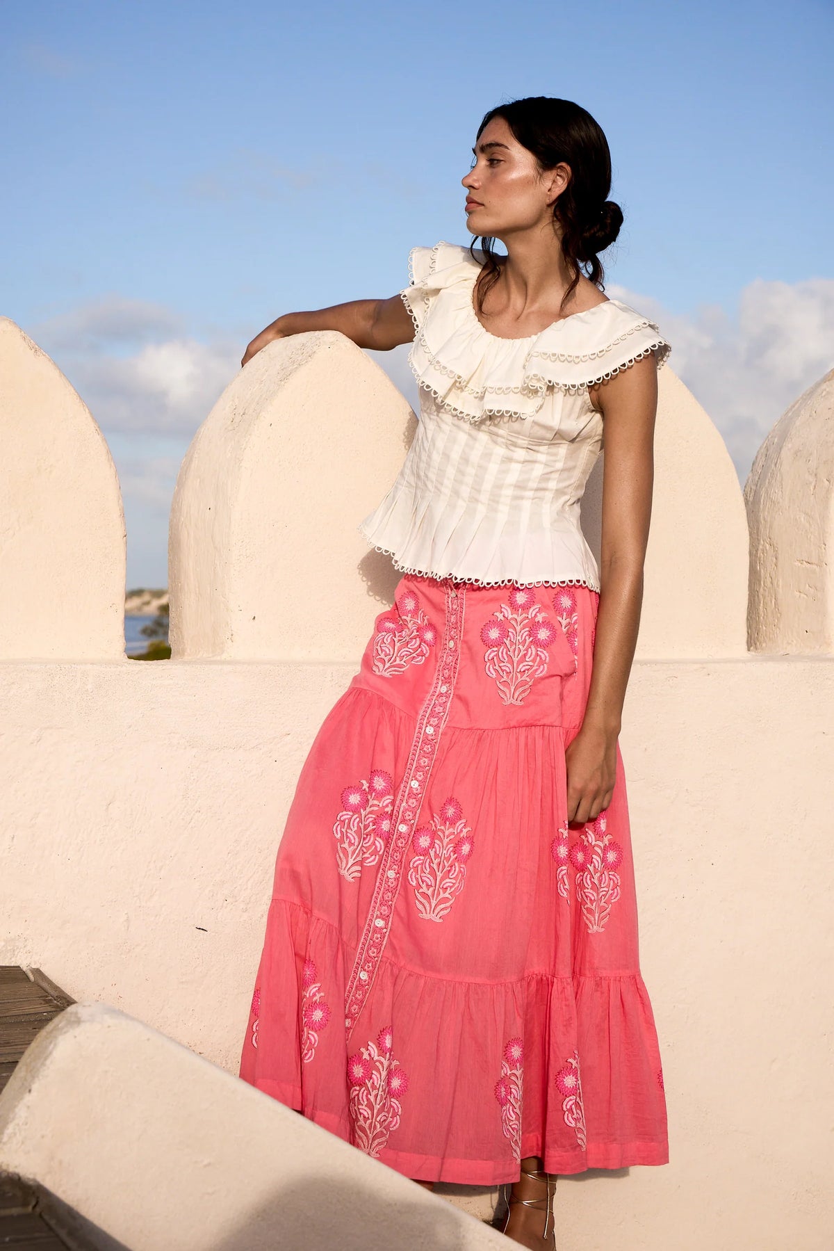 Raton Pink Button Front Skirt