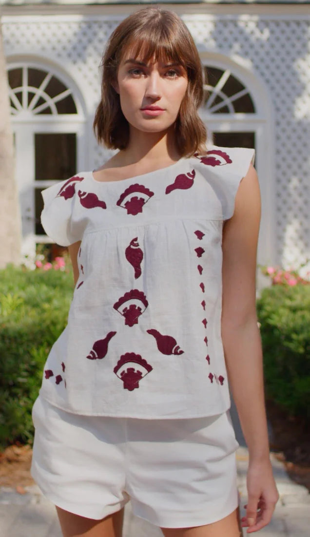 Seashell Embroidered Top