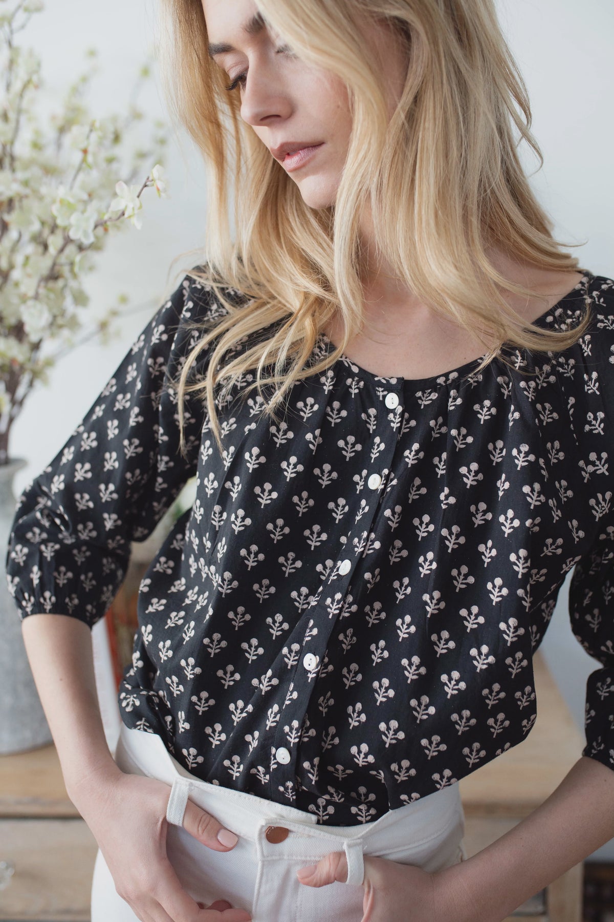 Sophie Top in Black Marea Flower