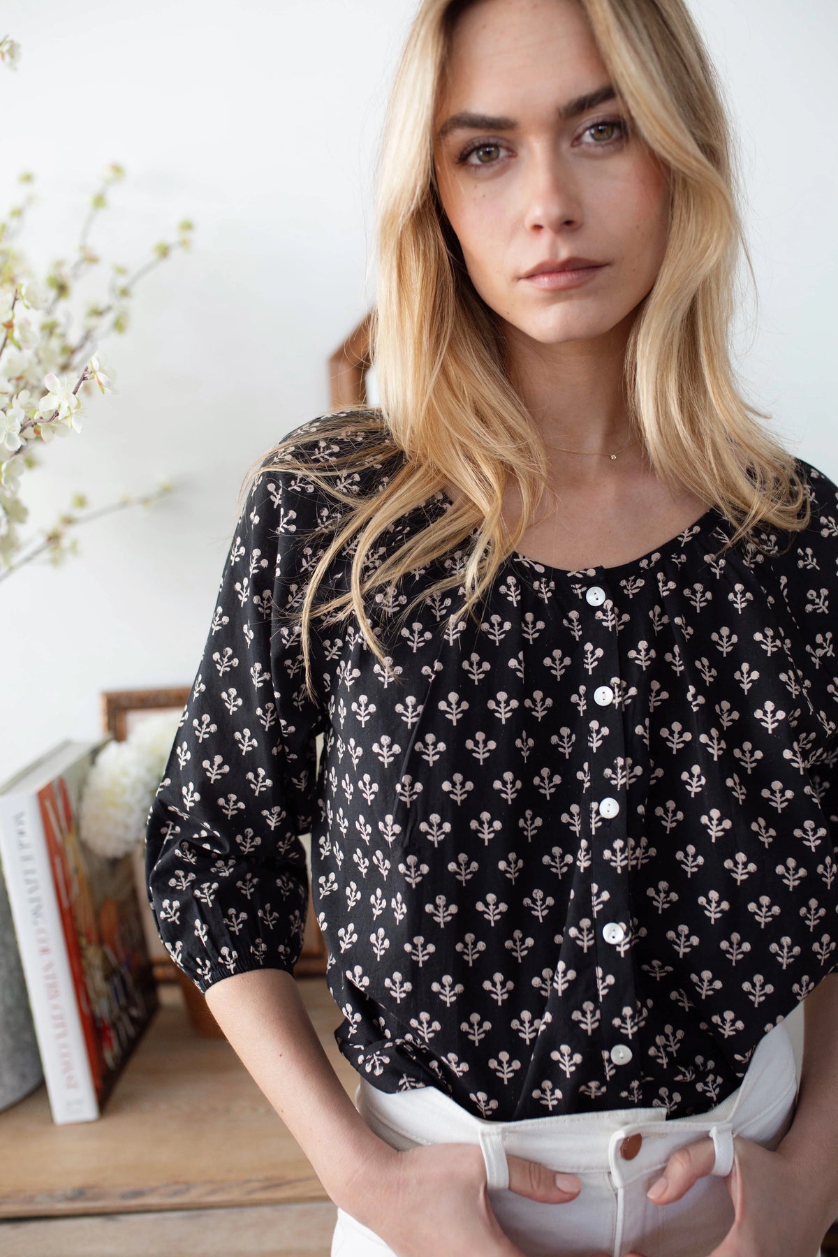 Sophie Top in Black Marea Flower