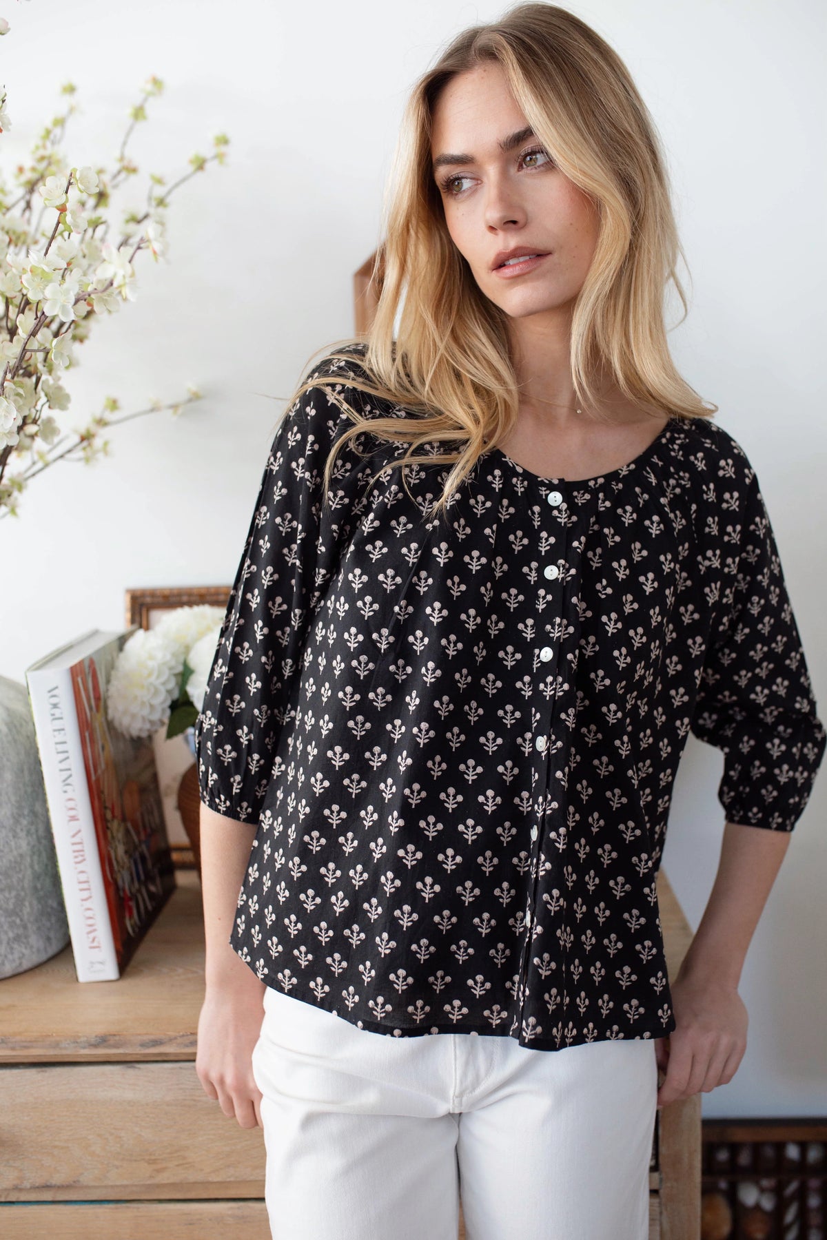 Sophie Top in Black Marea Flower