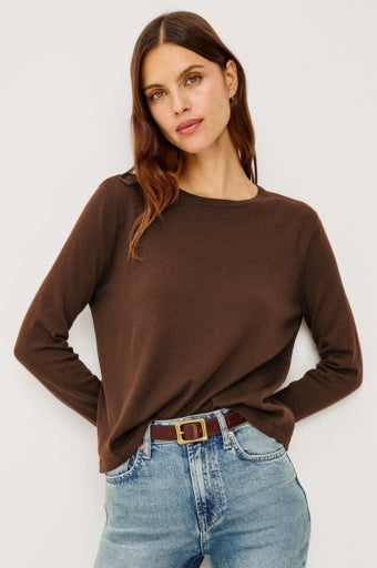 Cotton Cashmere Long Sleeve Tee Espresso